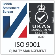 ISO 9001 Quality Management certified by British Assessment Bureau (UKAS accredited, certificate 8289)