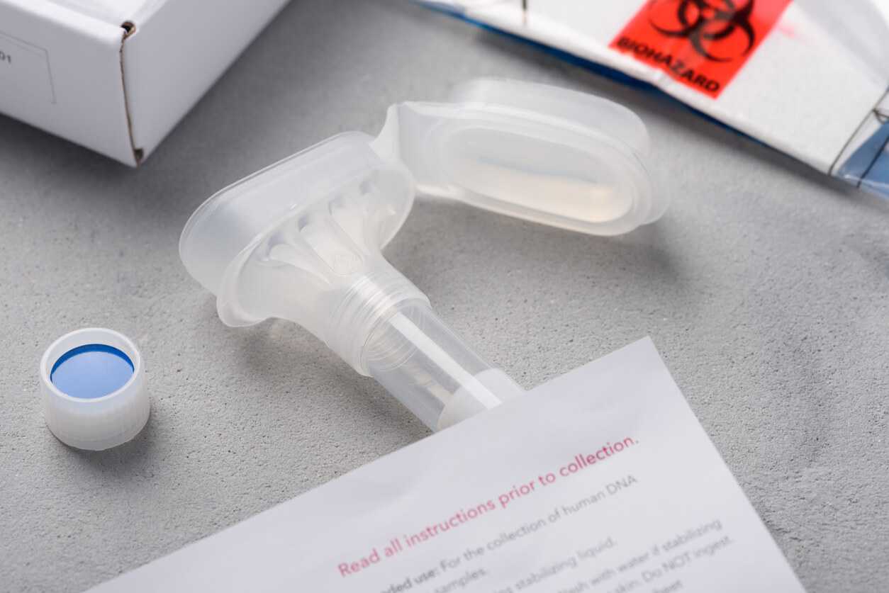 At-home saliva collection kit used to provide a non-invasive DNA sample